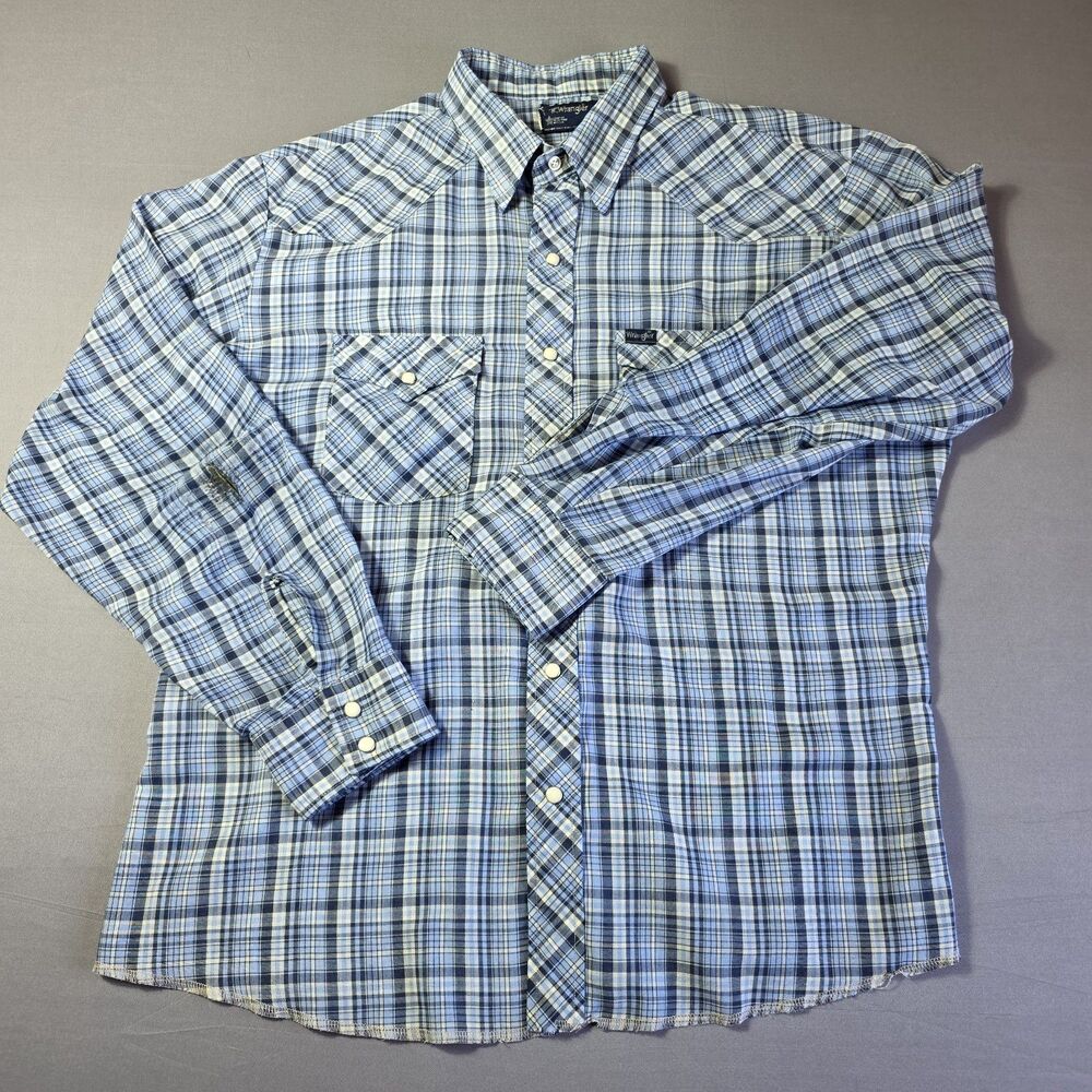 Vintage 80s Wrangler Pearl Snap Western Shirt Men's Size XL  Made In The USA